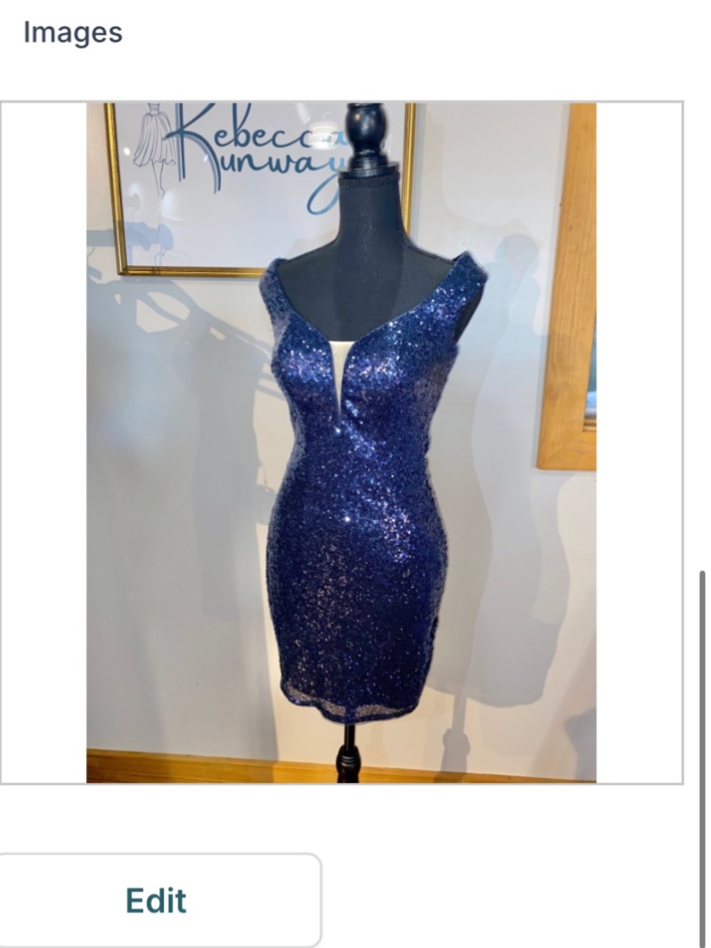 La Femme Navy Off-Shoulder Sequin Mini Dress